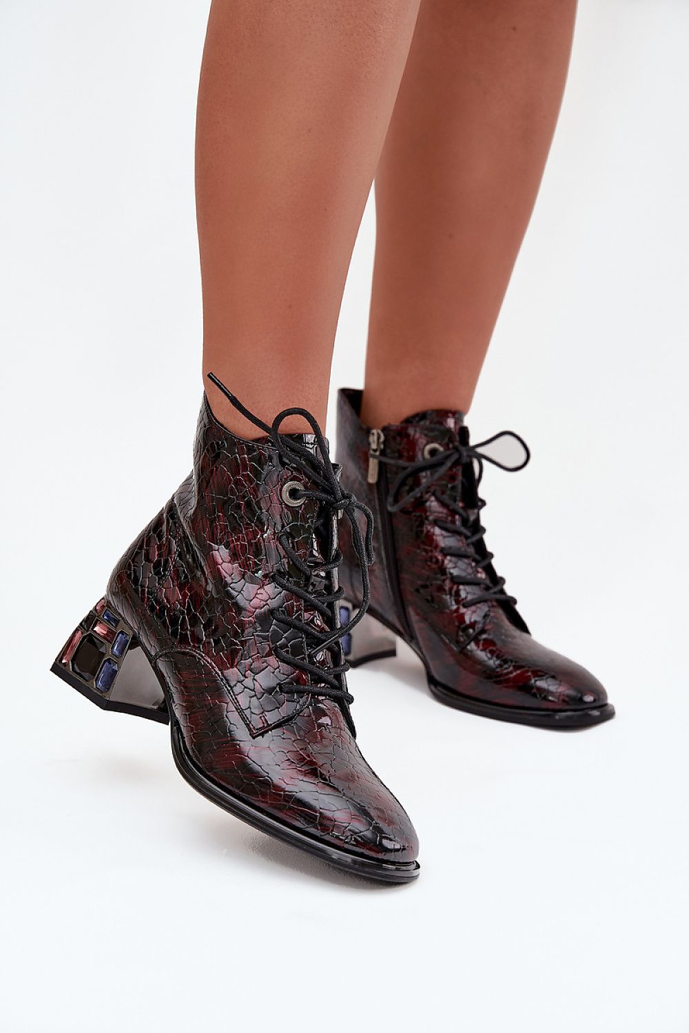 Elegant Women's Patent Leather Heel Boots with Crystals by Step in Style, featuring a sleek design and luxurious finish, perfect for sophisticated occasions.