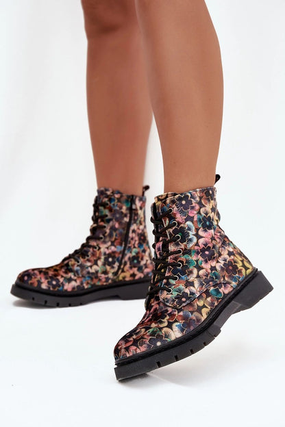 Close-up of Artiker Women's Floral Ankle Boots featuring side zipper, showcasing exquisite craftsmanship by Step in style.