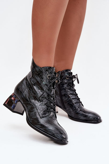 Chic and comfortable Women's Patent Leather Boots from Step in Style, designed with lacing and a zipper for easy wear, ideal for any fashionable wardrobe.