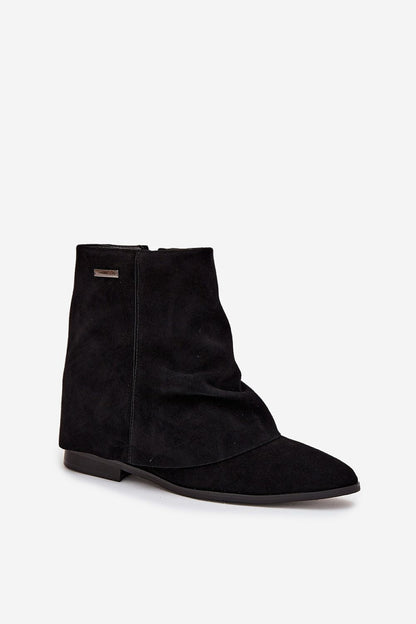 Luxurious women's pointed toe ankle boots in eco suede, featuring a folded upper and soft lining, perfect for stylish ensembles by Step in style.