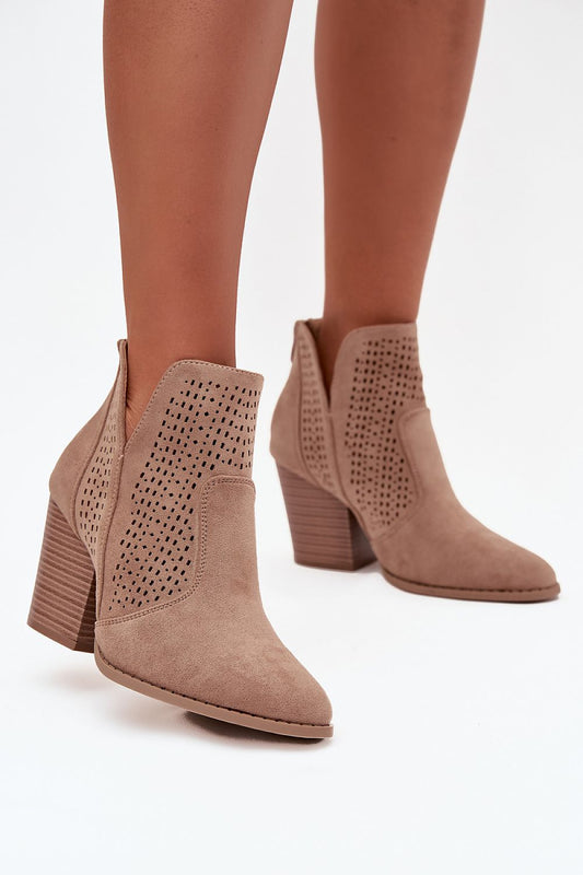 Luxury women's eco suede ankle boots by Step in Style featuring stylish cut-outs, a back zip for easy wear, and a chic column heel, available in EU sizes 36-41.