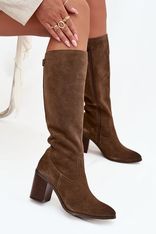 Elegant women's suede heel boots by Step in style, featuring a stable pillar heel and zipper fastening, perfect for autumn-winter elegance.