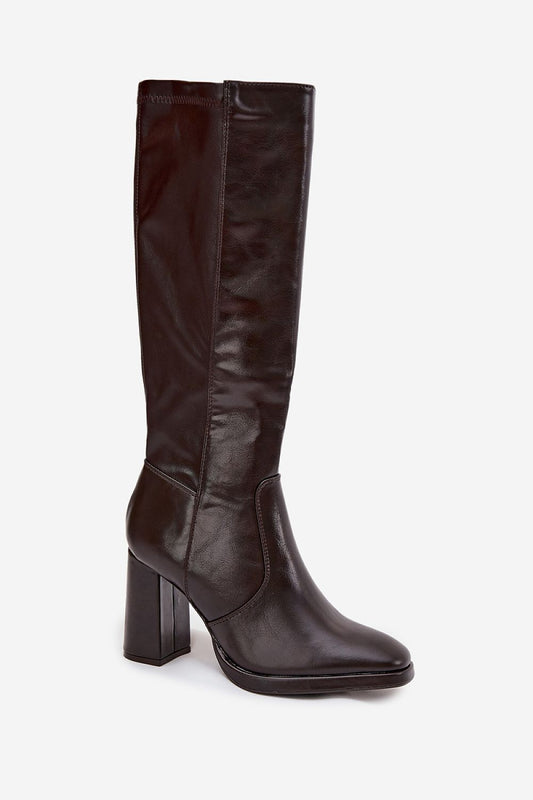 Chic and stylish eco leather heel boots for women by Step in style, showcasing a 35 cm upper height and warm shoe cover, ideal for both everyday and elegant occasions.