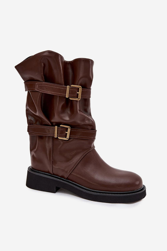 Sophisticated Eco-Leather Thigh-High Boots featuring trendy buckled straps, crafted by Step in Style for ultimate luxury in colder weather.