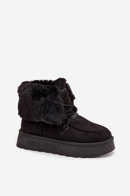 Chic and fashionable Women's Waterproof Snow Boots from Step in style, showcasing a contemporary silhouette with plush fur lining and comfortable platform.