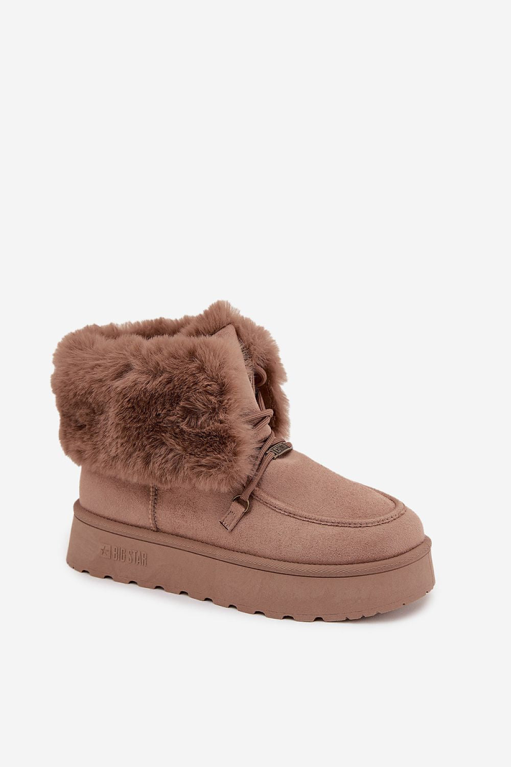 Stylish fur-lined waterproof snow boots for women from Step in Style, showcasing a chic platform with a fashionable front lacing detail for winter outings.