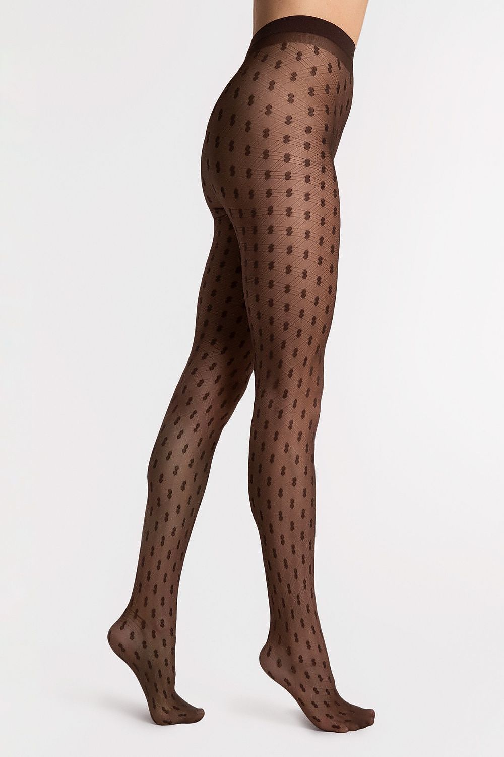 Elegant Bijou 20 Den Polka Dot Tights by Fiore in classic black, showcasing a delicate and luxurious polka dot pattern for sophisticated styling.