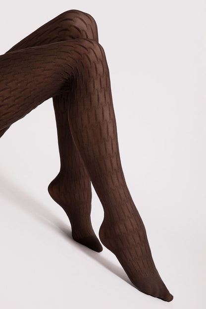 Fiore Stereo Tights 40 DEN in timeless black with a delicate bulge geometric design, perfect for both office wear and evening outings.