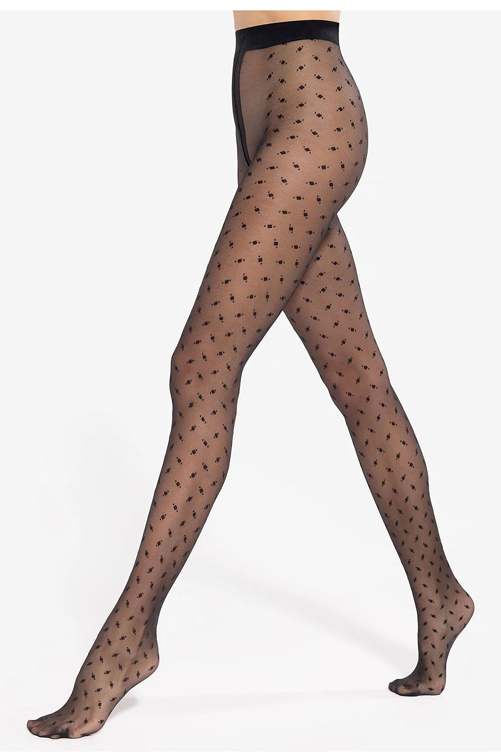 Gatta Dotsy 18 Women's Tights in elegant black featuring a retro dots motif, designed for a perfect fit in sizes EU 2-S to 5-XL, ideal for stylish vintage and modern outfits.