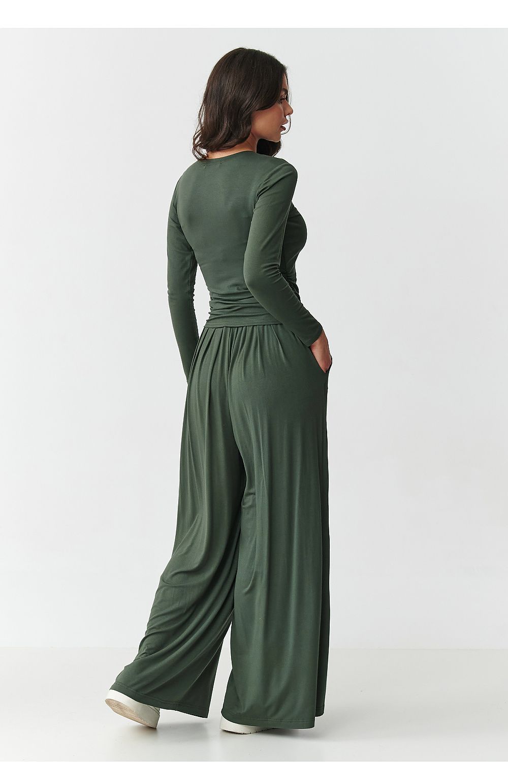 Elegant Makadamia women's viscose blouse with subtle gathering, designed for a flattering silhouette.