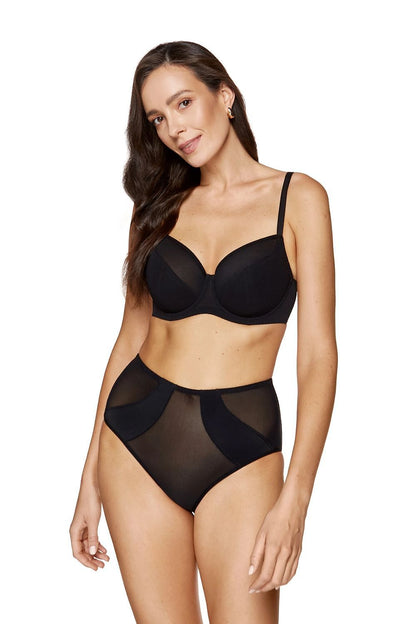 Stylish Gorteks bra showcasing exquisite black mesh detailing and corset foam for ultimate comfort and sophistication.