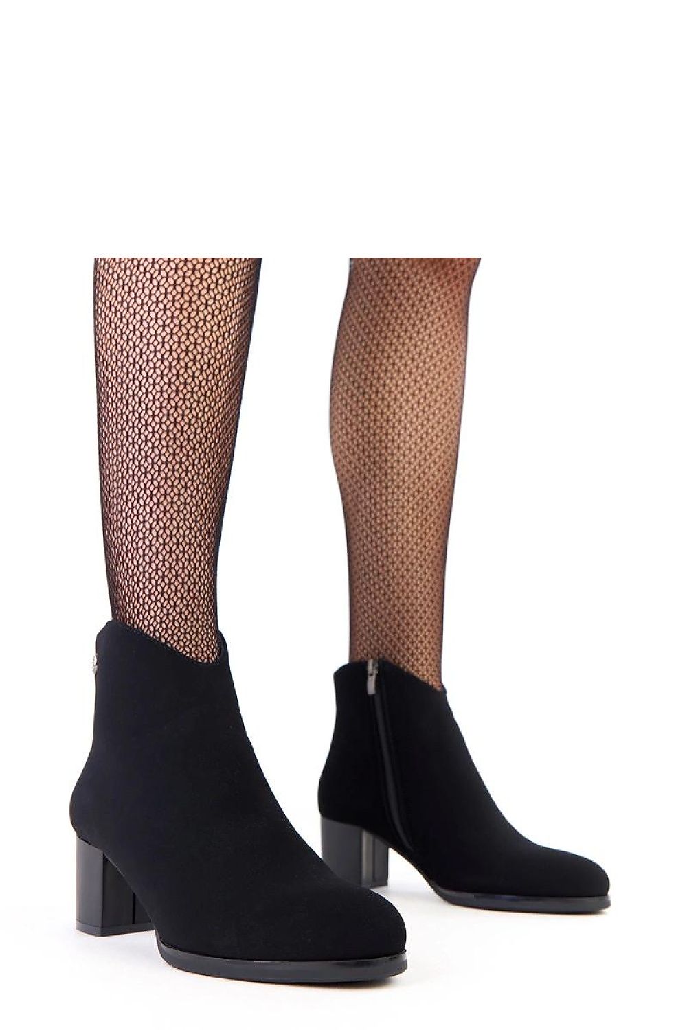 Solea Women's Classic Ankle Boots in matte eco leather with zircon accents, showcasing the elegant almond toe and column heel designed for comfort and style.