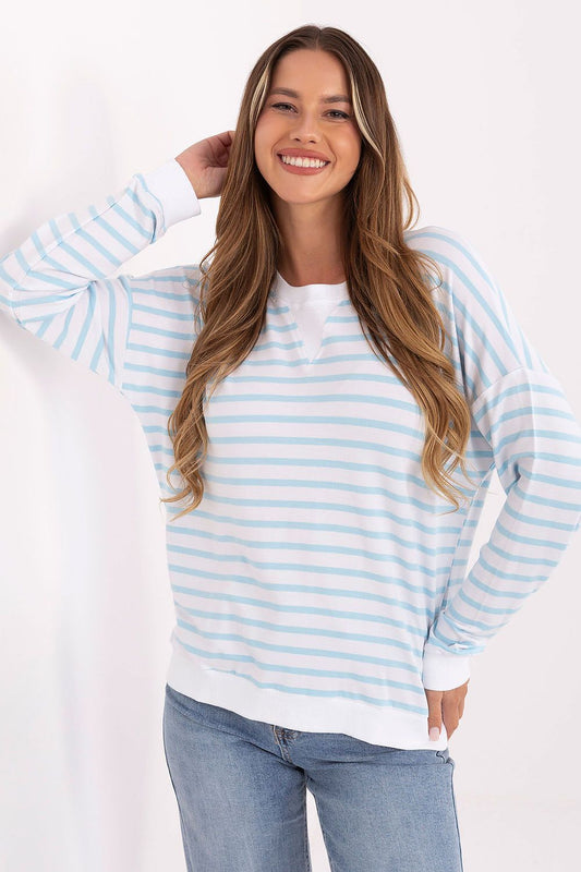 Luxurious oversized striped blouse for women by Relevance, crafted from soft micro modal and elastane blend, perfect for casual elegance. Displaying a modern silhouette with ribbed detailing, ideal for versatile styling.
