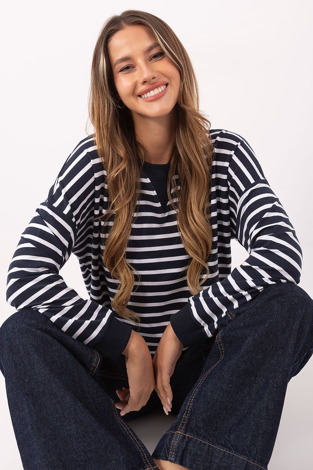 Luxury oversized striped blouse for women by Relevance showcasing a modern silhouette with a perfect blend of comfort and elegance.