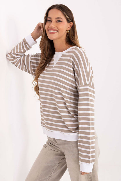 Stylish long-sleeve women's blouse in classic striped design, by Relevance, perfect for casual attire with a modern touch, made from high-quality micro modal.