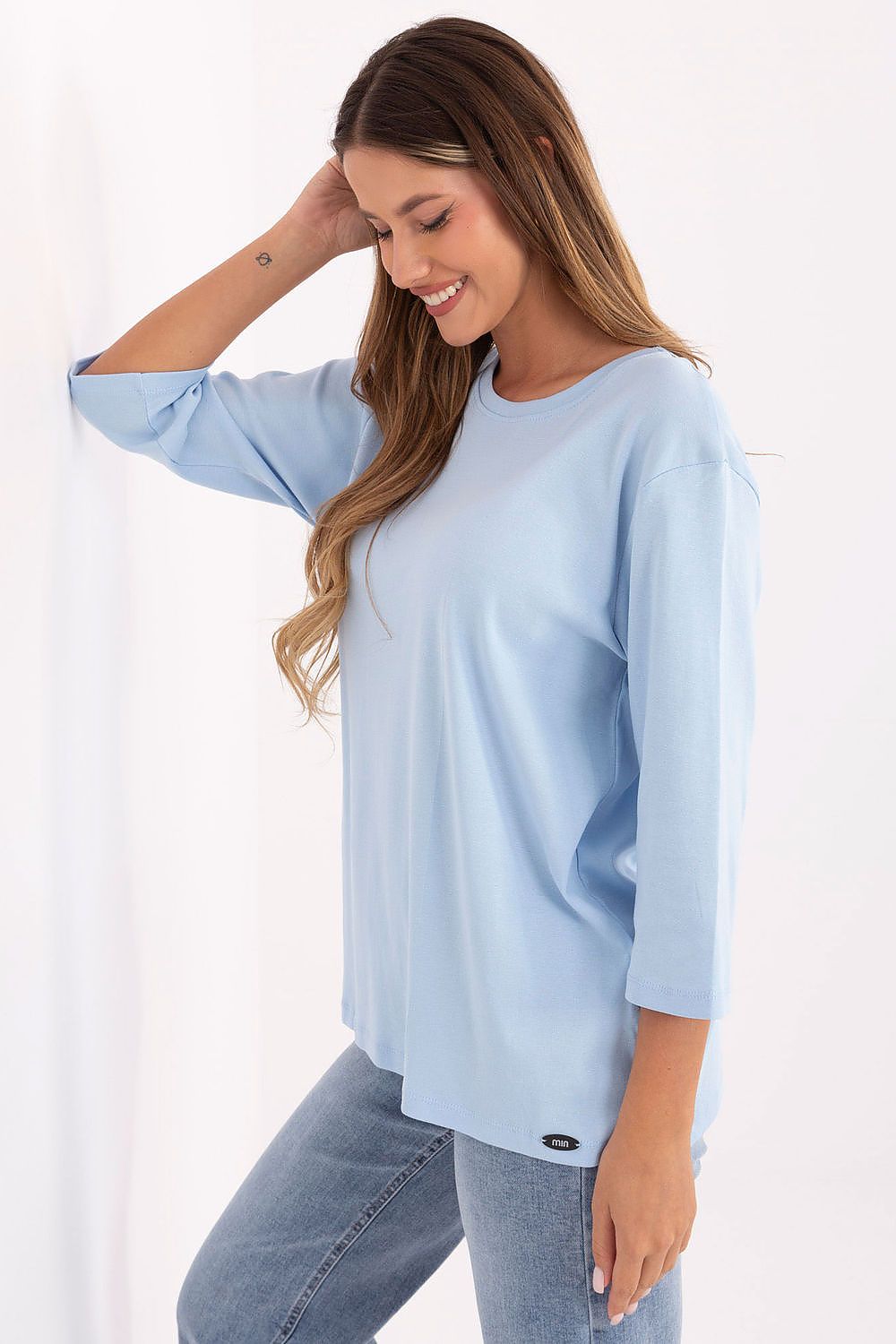 Elegant casual women's blouse by Relevance, crafted from a soft cotton blend with 3/4 sleeves, ideal for stylish everyday wear.