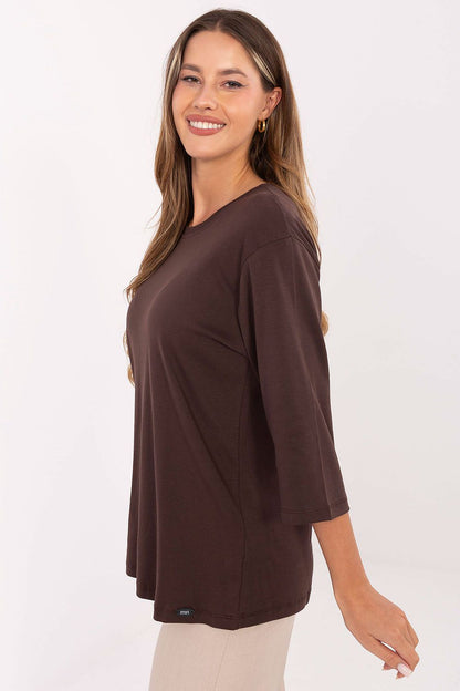 Relevance elegant women's cotton blend blouse, designed with 3/4 sleeves, tailored for both comfort and luxury in everyday fashion.