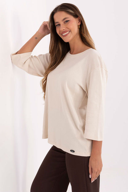 Sophisticated women's cotton blend blouse by Relevance, perfect for versatile styling with trousers or skirts.