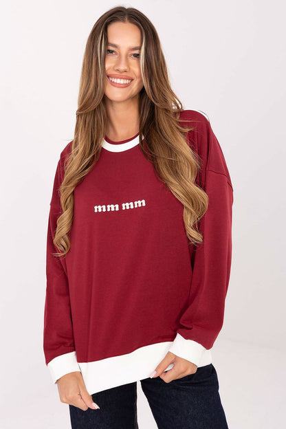 Luxury casual women's sweatshirt by Relevance, crafted from a soft cotton blend with embroidered logo, featuring long sleeves and a classic round neckline, ideal for stylish everyday wear.