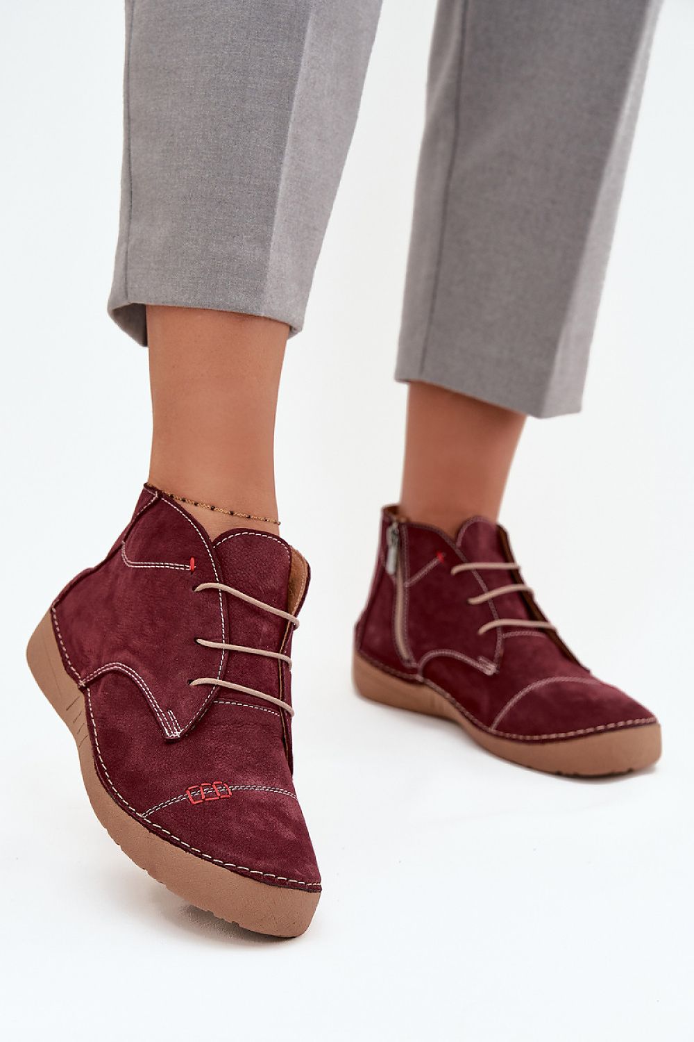 Elegant women's half shoes in natural leather by Step in Style, featuring a stylish design with a zipper and laces, perfect for comfort and sophistication.