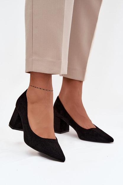 Elegant Women's Eco Suede Block Heel Pumps by Step in Style, showcasing a sophisticated pointed toe design and comfortable 6.5 cm heel, ideal for classy occasions.