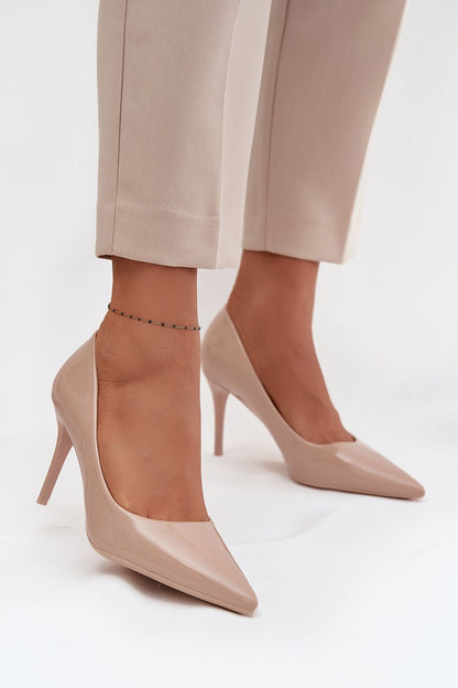 Elegant high heels for women made of patent eco-leather by Step in Style, featuring a slim 8.5cm heel and a pointed toe design for a sophisticated silhouette.