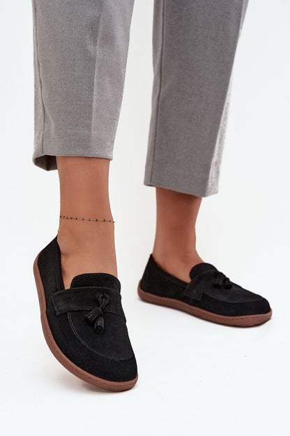 Luxury women's suede leather moccasin slip-on shoes by Step in Style, featuring elegant tassel detail, available in EU sizes 35-41, perfect for any occasion.