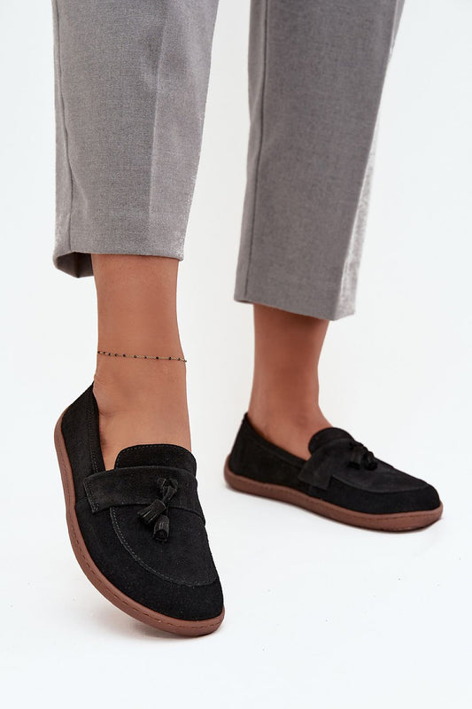 Luxury women's suede leather moccasin slip-on shoes by Step in Style, featuring elegant tassel detail, available in EU sizes 35-41, perfect for any occasion.