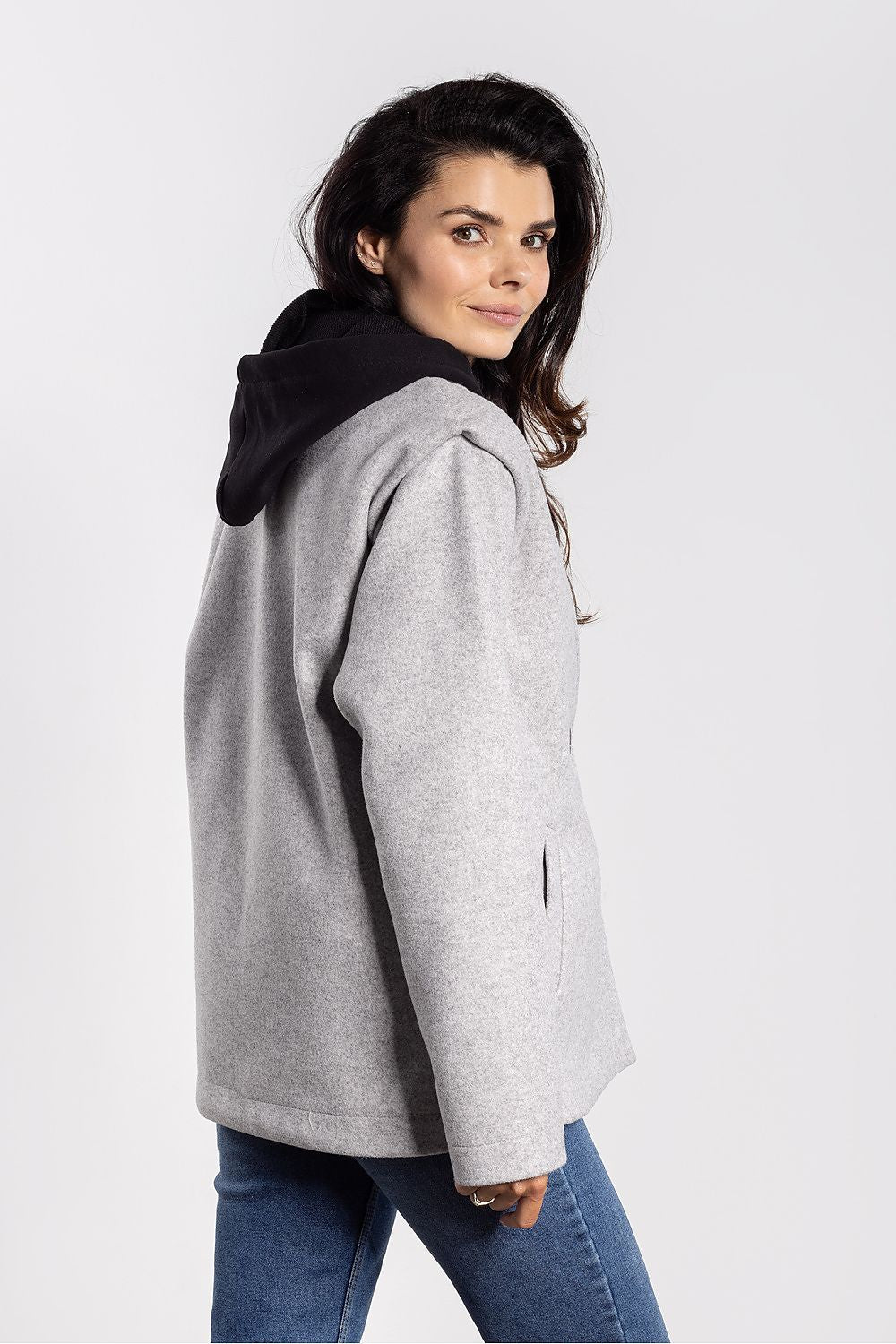 Elegant women's corduroy jacket by awama with shawl collar, designed for autumn and winter fashion.