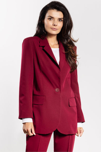 Elegant women's classic blazer by Awama featuring a loose fit design, front pockets, and minimalistic button fastening, perfect for professional and formal occasions.