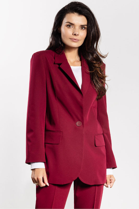 Elegant women's classic blazer by Awama featuring a loose fit design, front pockets, and minimalistic button fastening, perfect for professional and formal occasions.