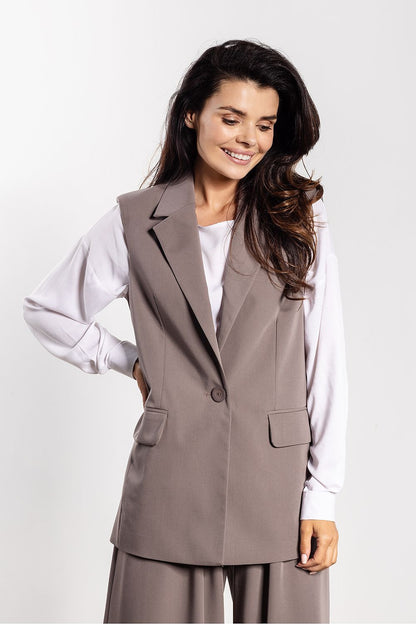 Elegant Awama Gilet Vest for Women, showcasing the classic cut and stylish single-button closure, perfect for luxurious layering.