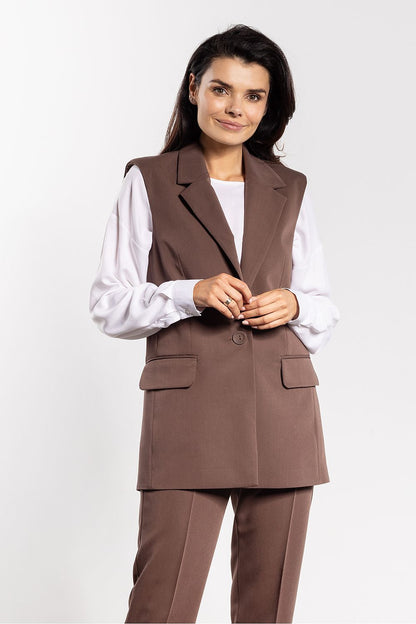 Elegant Awama gilet vest for women, showcasing a classic cut with flap pockets, perfect for both casual and business styling.