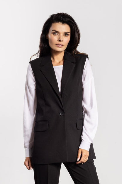 Elegant Awama Gilet Vest for Women in a luxurious classic cut with flap pockets, available in sizes S to XL, ideal for both business and casual styling.