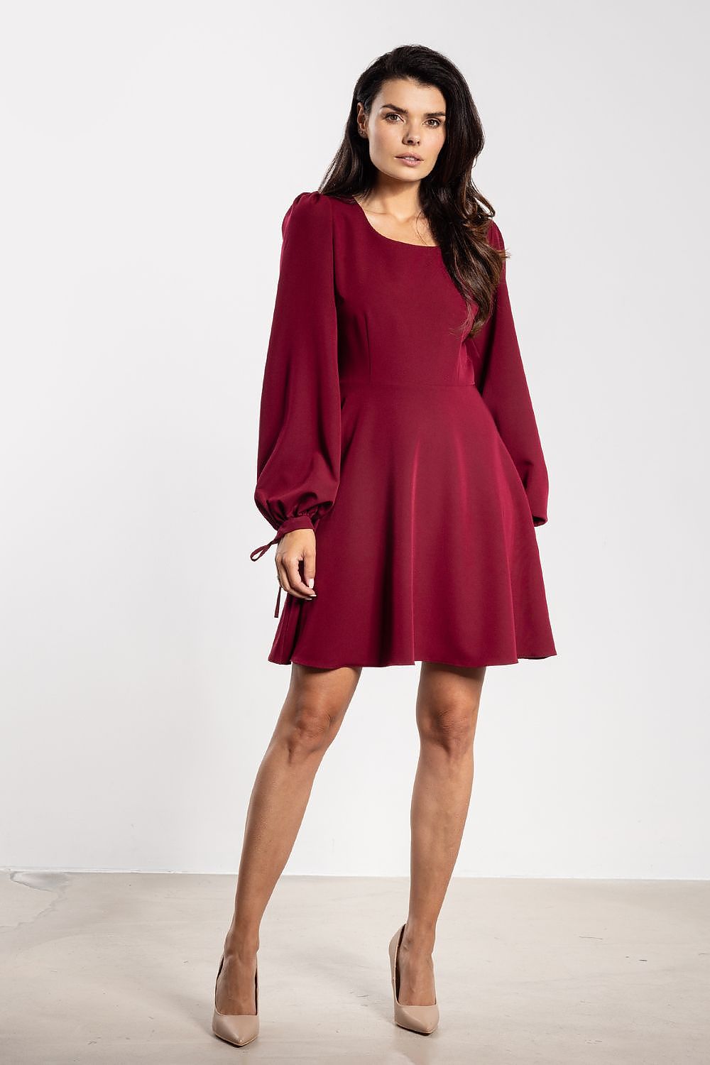 Awama Fashion elegant flared mini dress with puffy sleeves, perfect for social gatherings and elegant occasions.