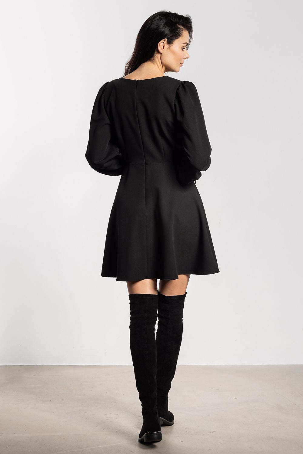 Stylish mini dress by Awama with a flared cut, crafted from a high-quality blend of materials, emphasising feminine charm and lightness.