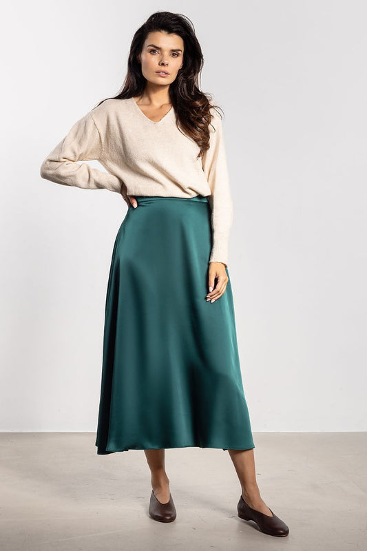 Elegant Satin Midi Skirt from awama, featuring a flared cut and high waist design, perfect for both casual and formal occasions.