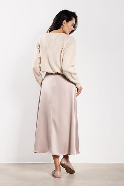 Elegant satin midi skirt by awama, featuring a luxurious flared cut and high waist, available in various sizes from S to XL, perfect for both formal and casual occasions.