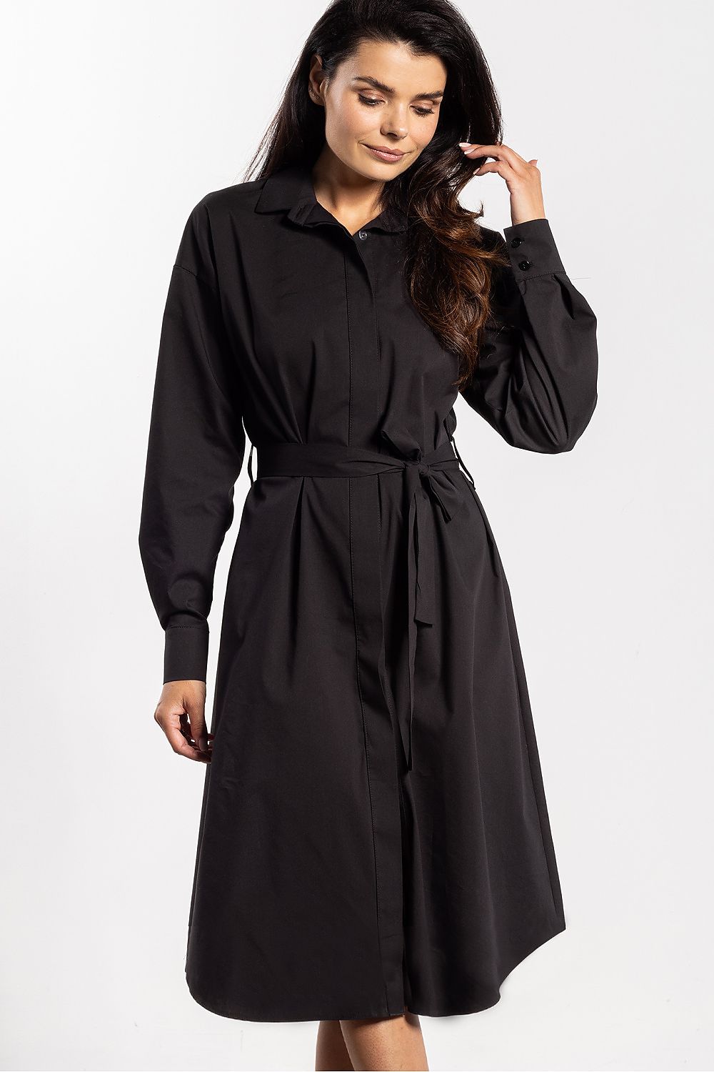 Elegant midi shirt dress by Awama, showcasing classic collar and button detail, perfect for sophisticated occasions.