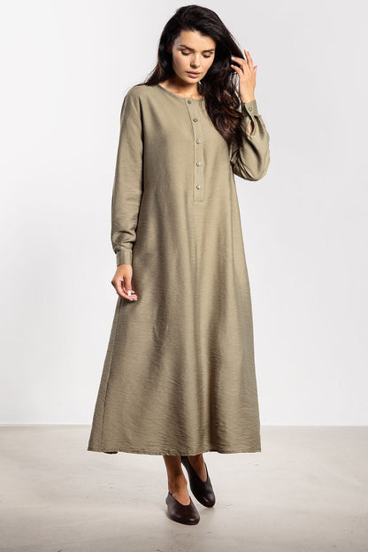 Elegant awama A-Line maxi dress featuring a stylish belt, perfect for sophisticated casual occasions.