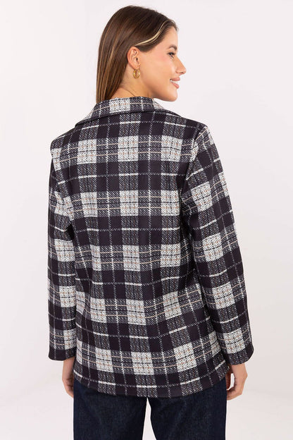 Versatile women's checked blazer by Rue Paris, designed for EU size 0, ideal for enhancing individual style with elegance and comfort.