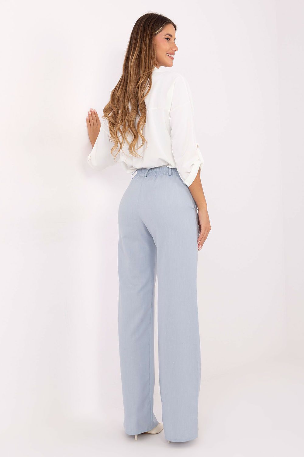 Lakerta Women's High-Waisted Trousers with Wide Legs, crafted from a luxurious cotton blend, showcasing elegance and comfort in sizes EU 36-46.