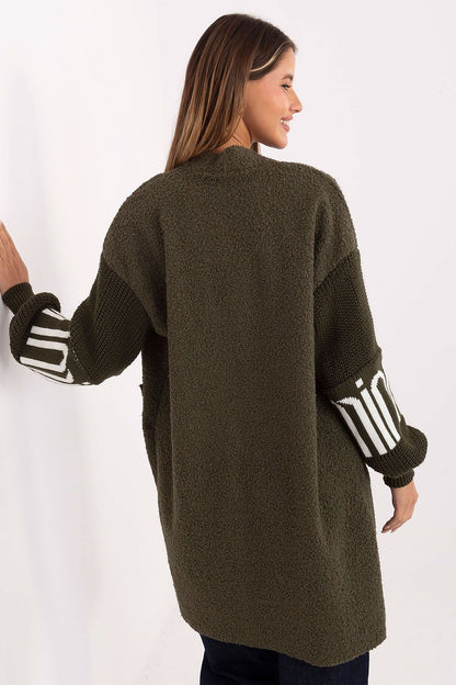 Fashionable women's boucle cardigan by Factory Price, ideal for casual or elegant outfits, crafted from soft polyester with slip pockets for added convenience.