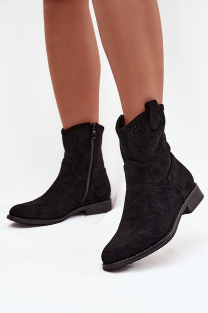 Luxurious S.Barski ankle boots made from soft eco suede with a fashionable lacy pattern, combining comfort and sophistication.