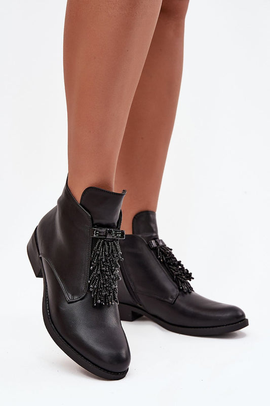 Elegant S.Barski Women's Eco-Leather Ankle Boots featuring a stylish bead detail, perfect for fashion-forward women seeking comfort and style in sizes EU 36-41.