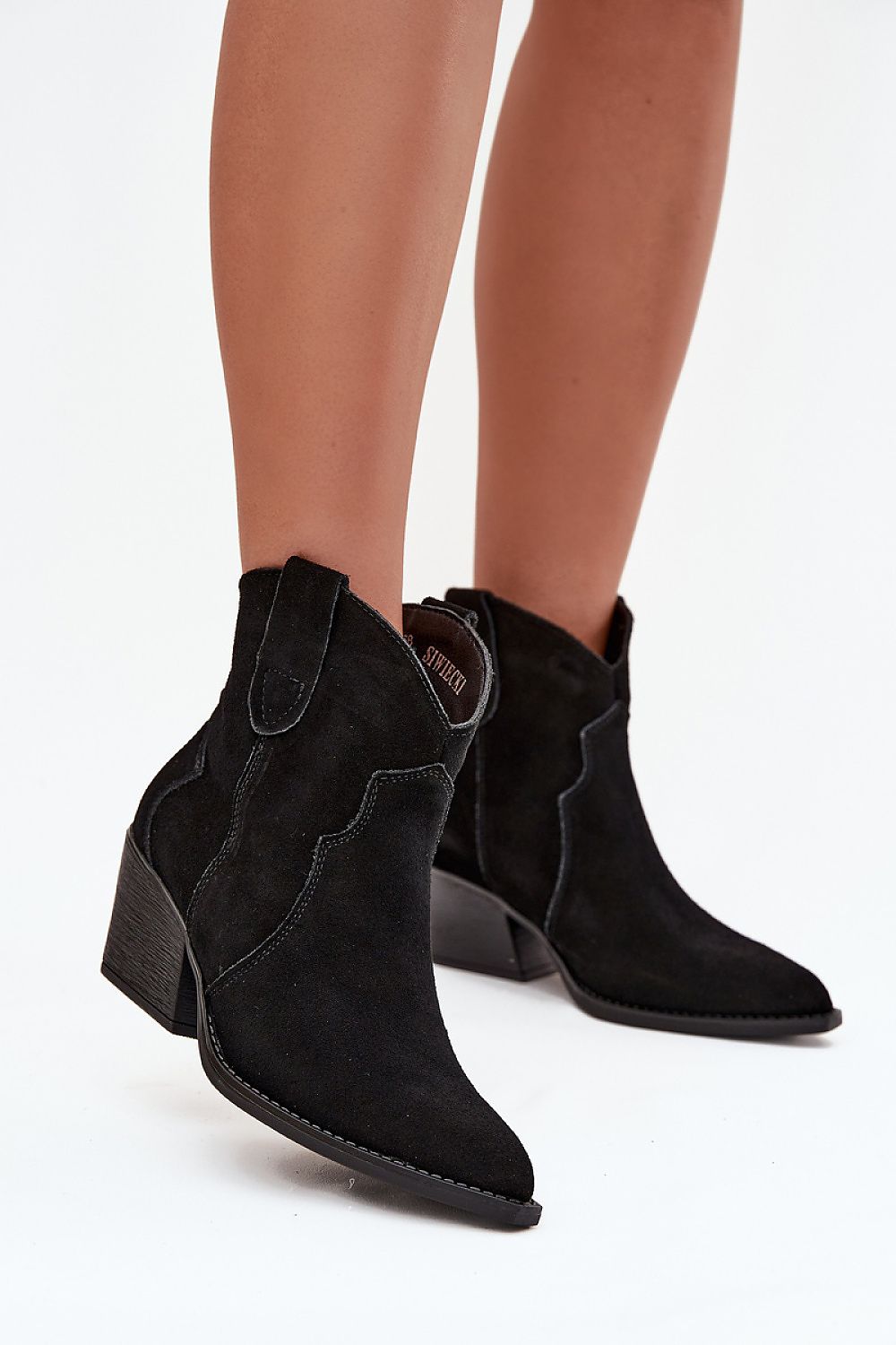 Luxury Women's Suede Ankle Boots with Pointy Toes by Step in style, showcasing a stylish cowboy-inspired design and elegant silhouette.