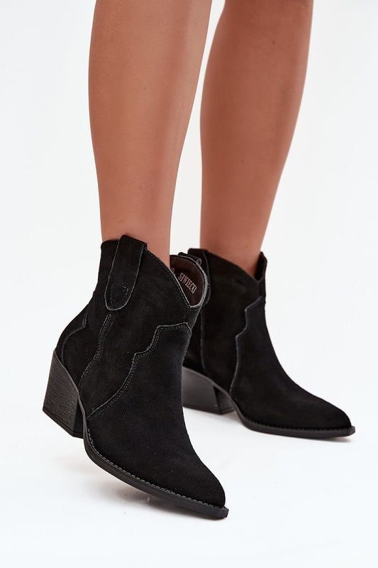 Luxury Women's Suede Ankle Boots with Pointy Toes by Step in style, showcasing a stylish cowboy-inspired design and elegant silhouette.