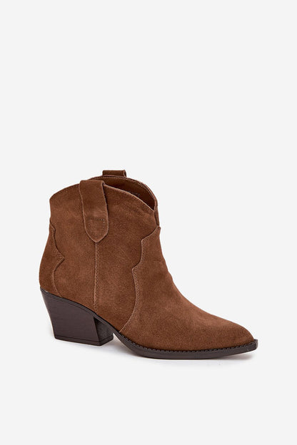 Luxury women's suede ankle boots with pointy toes by Step in Style, showcasing a western-inspired design perfect for autumn outfits.
