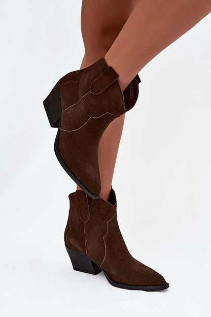 Luxury Women's Suede Ankle Boots with Pointy Toes by Step in Style, showcasing western-inspired design, perfect for a stylish autumn-winter look.
