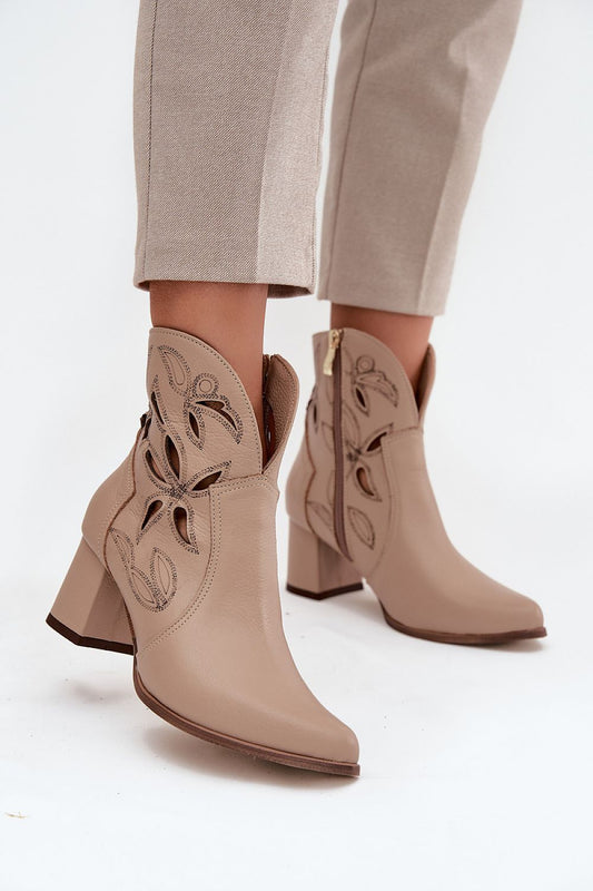 Luxury natural leather women's ankle boots with pointed toes and column heels by Step in Style, perfect for transitional seasons, showcasing elegant design and comfort.